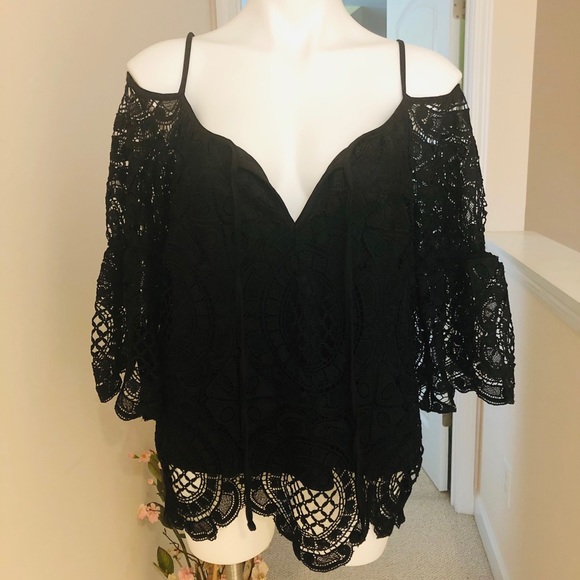 Boston Proper Lace Cold Shoulder Blouse - Picture 2 of 10